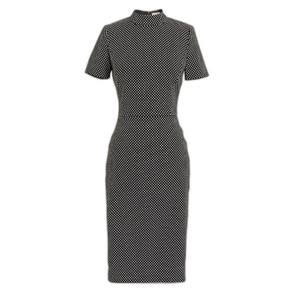 J. Crew Black White & Gold Polka Dot Short Sleeve Mock Neck Jacquard Dress, 2 - Picture 1 of 9